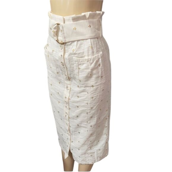 TULAROSA JENNA‎ BELTED BUTTON DOWN WHITE MIDI SKIRT SMALL NWT POCKETS - Picture 3 of 11